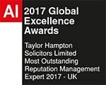 AI 2018 Global Excellence Awards - Taylor Hampton Solicitors - Most Outstanding Reputation Management Expert 2017 - UK