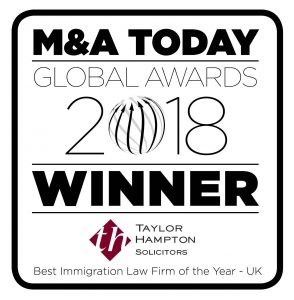 M&A Today Global Awards 2018 Winner - Taylor Hampton Solicitors - Best Immigration Law Firm of the Year - UK
