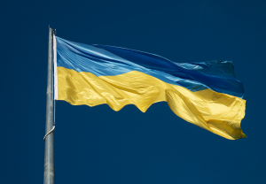 colour photo of Ukrainian flag